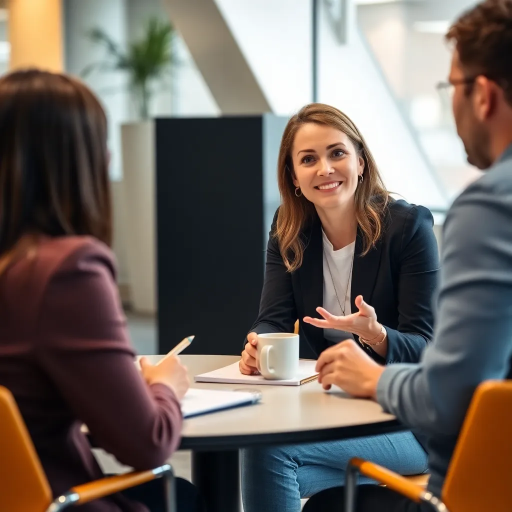 Vrouwelijke teamleider geeft feedback tijdens één-op-één gesprek in Rotterdams kantoor